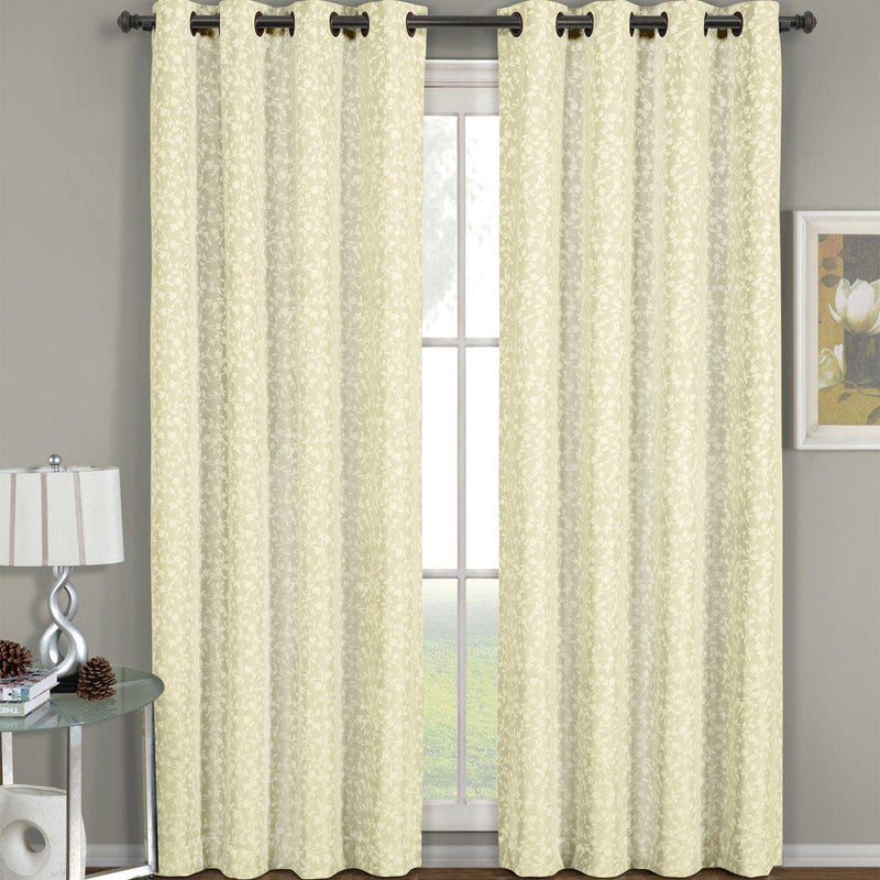 Fiorela Jacquard Drapes Floral Curtains Grommet Top Panel (Single)-Royal Tradition-54 x 63" Panel-Beige-Egyptian Linens