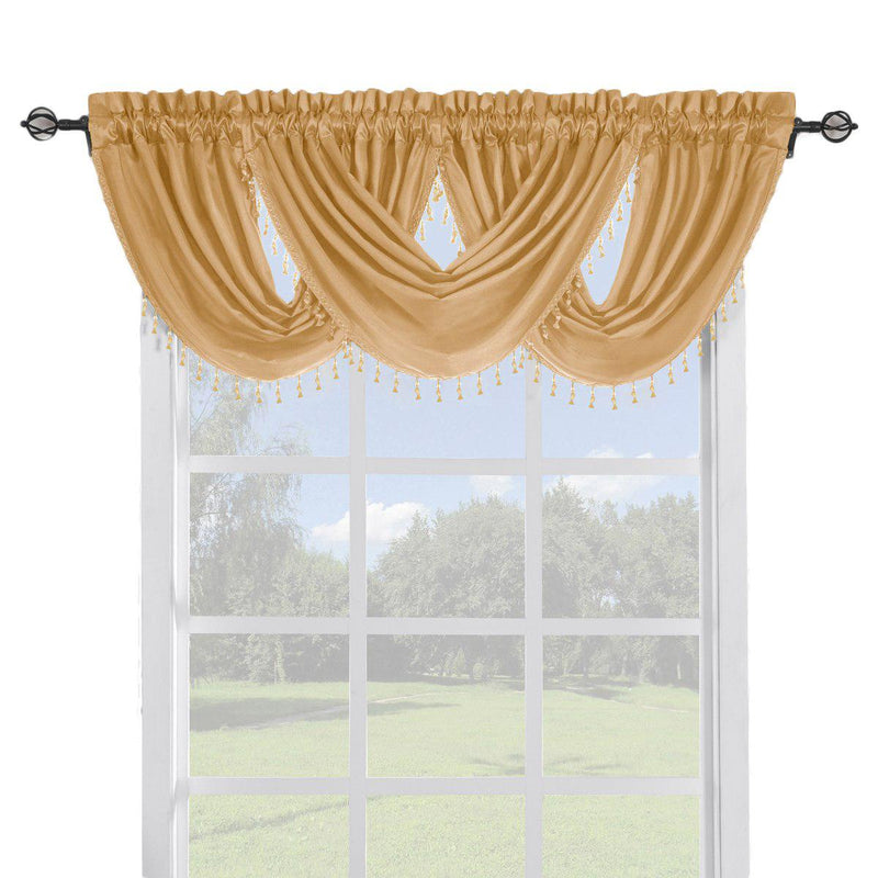 Soho Faux Silk Curtain Panels or Waterfall Valance (Single)-Royal Tradition-57 x 37" Waterfall Valance-Gold-Egyptian Linens