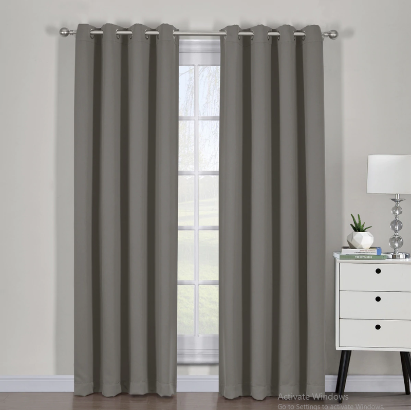 Ava Blackout Weave Curtain Panels With Tie Backs Pair (Set Of 2)-Egyptian Linens-54" x 63" Pair-Gray-Egyptian Linens