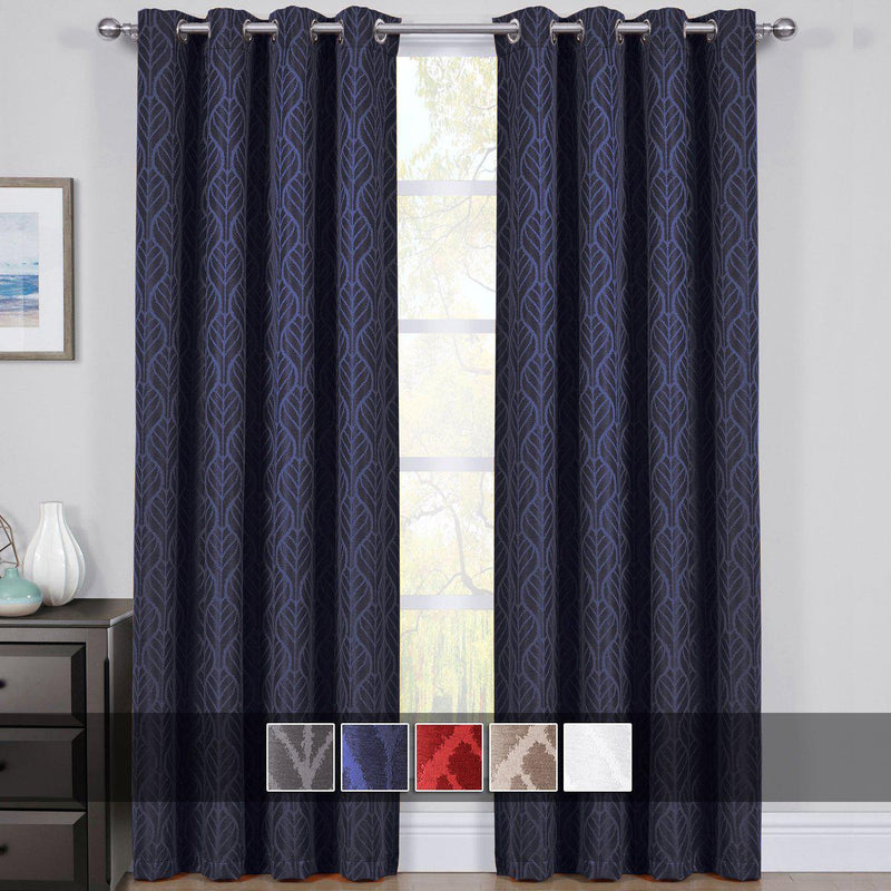 Pair Hilton Blackout Curtains Jacquard Thermal Insulated Set of 2 Panels-Royal Tradition-Egyptian Linens