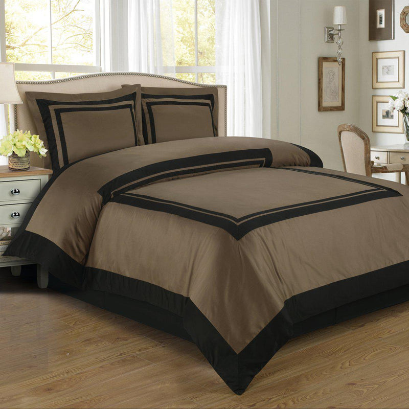 Taupe & Black Hotel Duvet Cover with shams