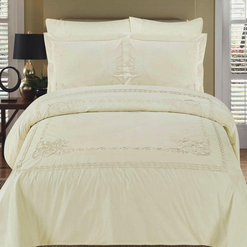 Embroidered Duvet Cover Sets - Athena-Royal Tradition-Full/Queen-Ivory/ Ivory Embroidery-Egyptian Linens