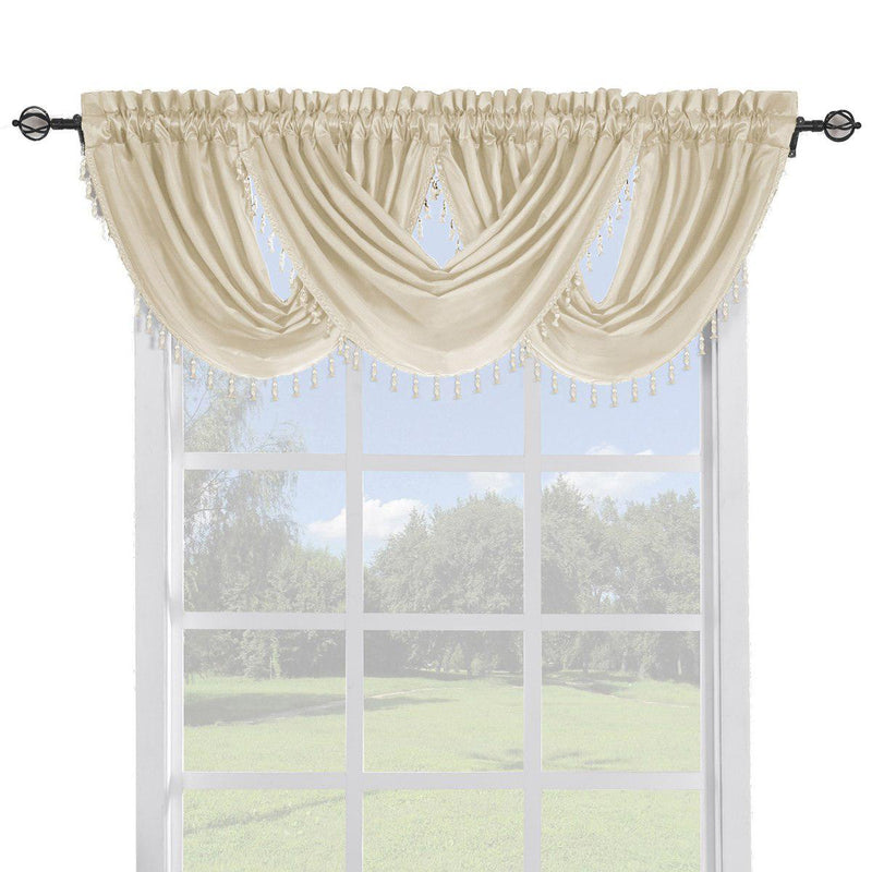 Soho Faux Silk Curtain Panels or Waterfall Valance (Single)-Royal Tradition-57 x 37" Waterfall Valance-Ivory-Egyptian Linens