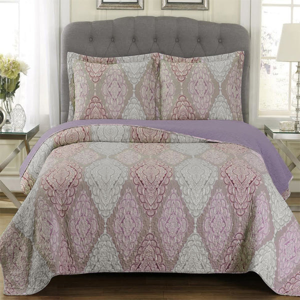 Quilted Jewel Patchwork Print Oversized Reversible Quilt Set-Royal Tradition-Twin/Twin XL-Egyptian Linens