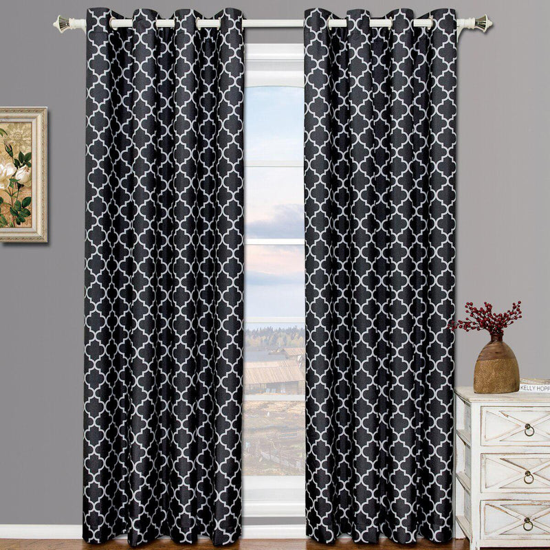 Black & Gray Meridian Thermal Grommet Room-Darkening Curtains (Set of 2 Panels)-Royal Tradition-63"-Egyptian Linens