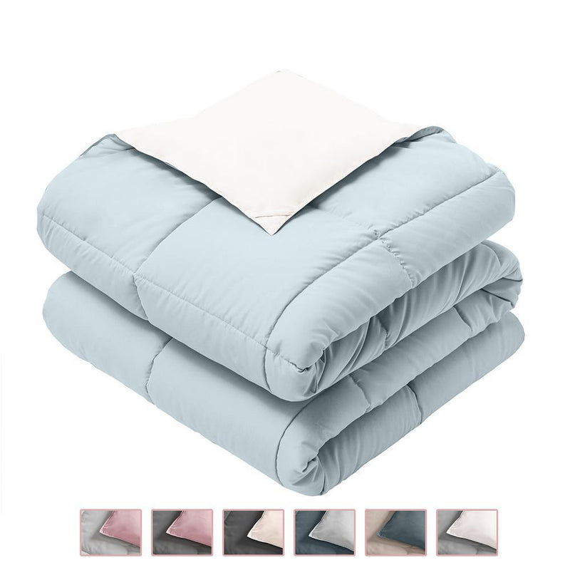 Reversible Plush Down Alternative Blanket-Royal Hotel Bedding-Twin/Twin XL-Blue/White-Egyptian Linens