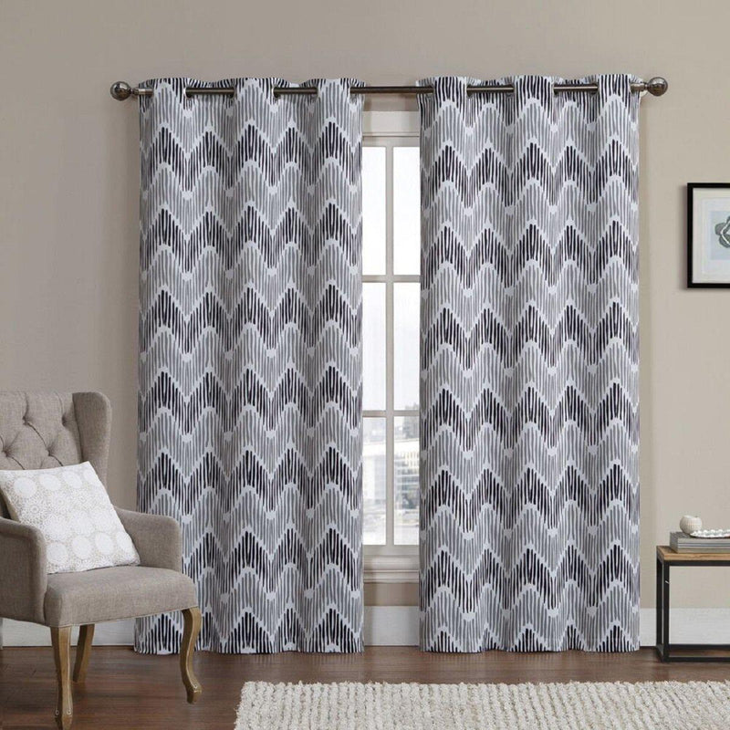 Marlie Intelligent design Blackout Weave Grommet Curtain Panels (Set of 2)-Royal Tradition-76 x 84" Pair-Grey/Black-Egyptian Linens