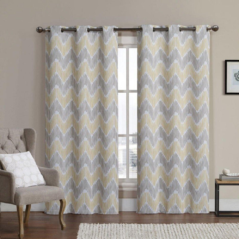 Marlie Intelligent design Blackout Weave Grommet Curtain Panels (Set of 2)-Royal Tradition-76 x 84" Pair-Yellow/Taupe-Egyptian Linens