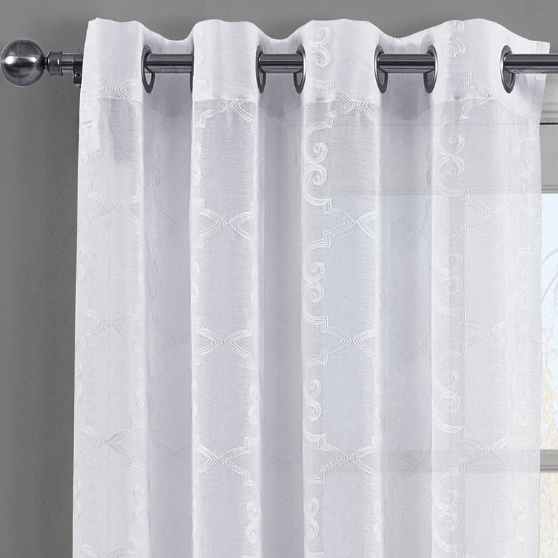Embroidered Melanie Grommet Top Sheer Curtain Pair (Set of 2 )-Royal Tradition-Egyptian Linens