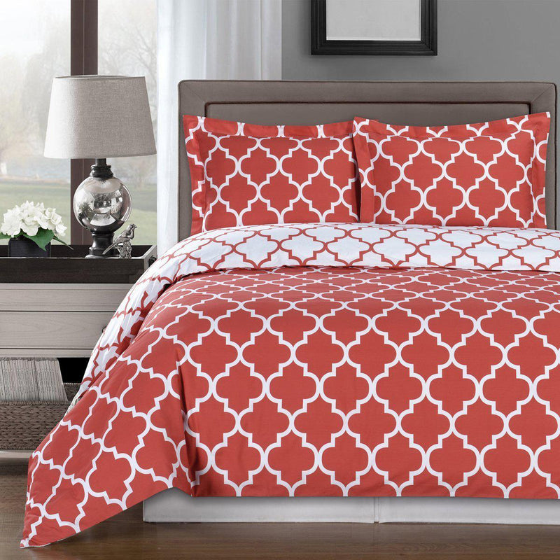 Duvet Cover Set - Meridian-Royal Tradition-Twin/Twin XL-Coral/White-Egyptian Linens