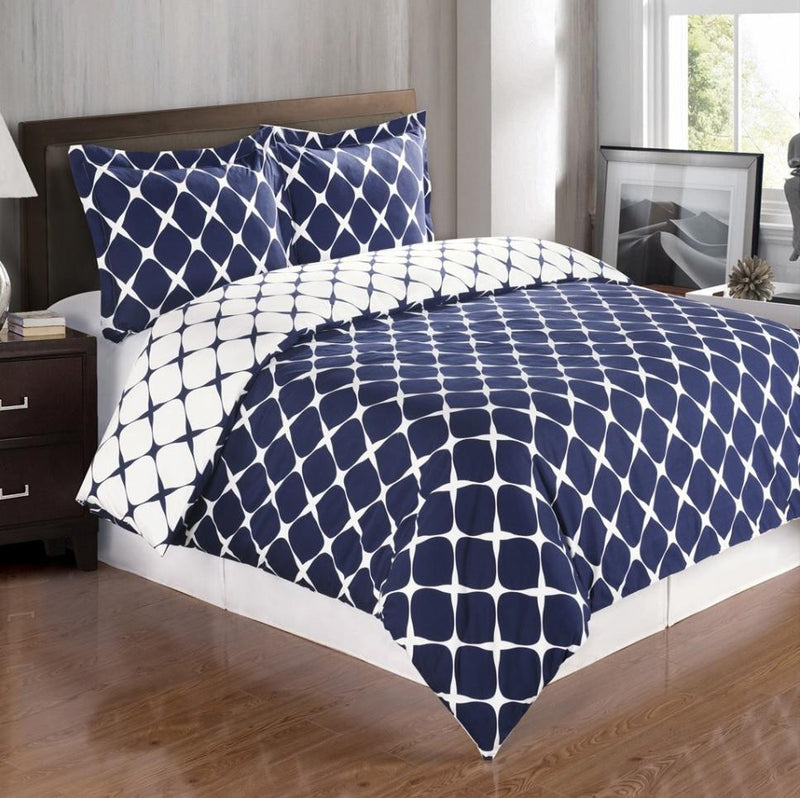Duvet Cover Set - Bloomingdale-Royal Tradition-Twin/TwinXL-Navy/White-Egyptian Linens
