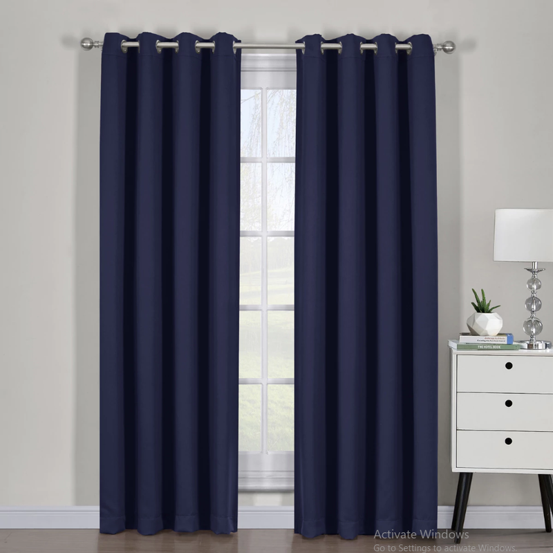 Ava Blackout Weave Curtain Panels With Tie Backs Pair (Set Of 2)-Egyptian Linens-54" x 63" Pair-Navy-Egyptian Linens