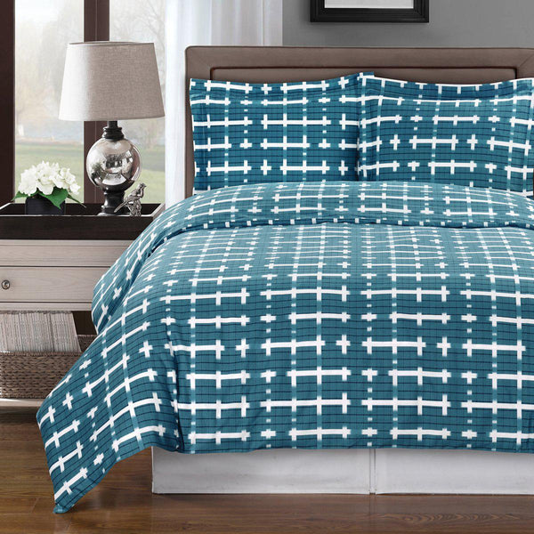 Duvet Cover Set - Norwich-Royal Tradition-Full/Queen-Lake Blue/White-Egyptian Linens