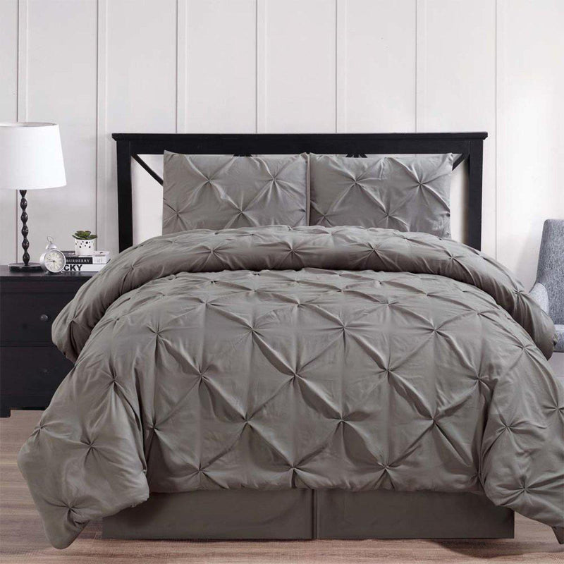 Gray Oxford Double Needle Luxury Soft Pinch Pleated Comforter Set-Royal Tradition-Twin XL-Egyptian Linens