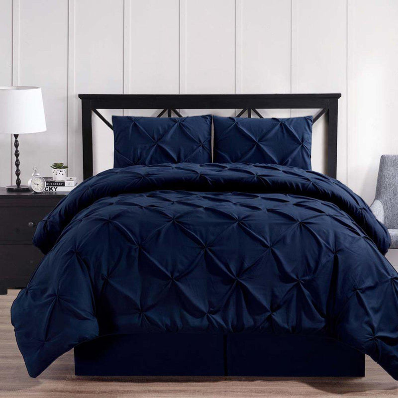 Navy Oxford Double Needle Luxury Soft Pinch Pleated Comforter Set-Royal Tradition-Twin XL-Egyptian Linens