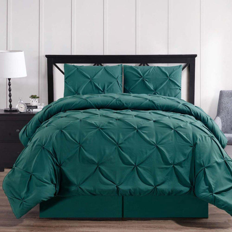 Teal Oxford Double Needle Luxury Soft Pinch Pleated Comforter Set-Royal Tradition-Twin XL-Egyptian Linens