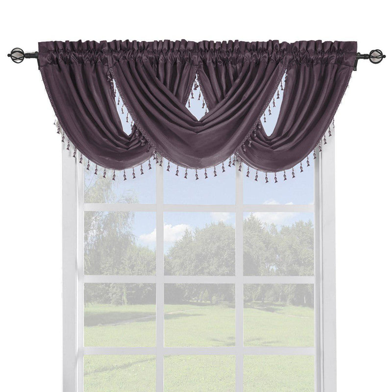 Soho Faux Silk Curtain Panels or Waterfall Valance (Single)-Royal Tradition-57 x 37" Waterfall Valance-Purple-Egyptian Linens