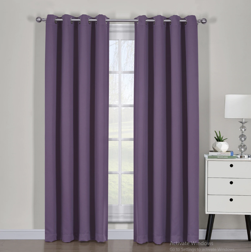 Ava Blackout Weave Curtain Panels With Tie Backs Pair (Set Of 2)-Egyptian Linens-54" x 63" Pair-Purple-Egyptian Linens