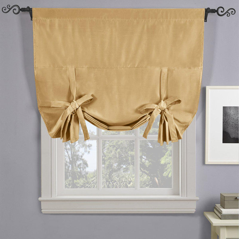 Soho Triple-Pass Thermal Insulated Blackout Curtain Rod Pocket - Tie Up Shade for Small Window ( 42" W X 63" L)-Royal Tradition-Gold-Egyptian Linens