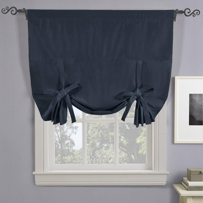 Soho Triple-Pass Thermal Insulated Blackout Curtain Rod Pocket - Tie Up Shade for Small Window ( 42" W X 63" L)-Royal Tradition-Navy-Egyptian Linens