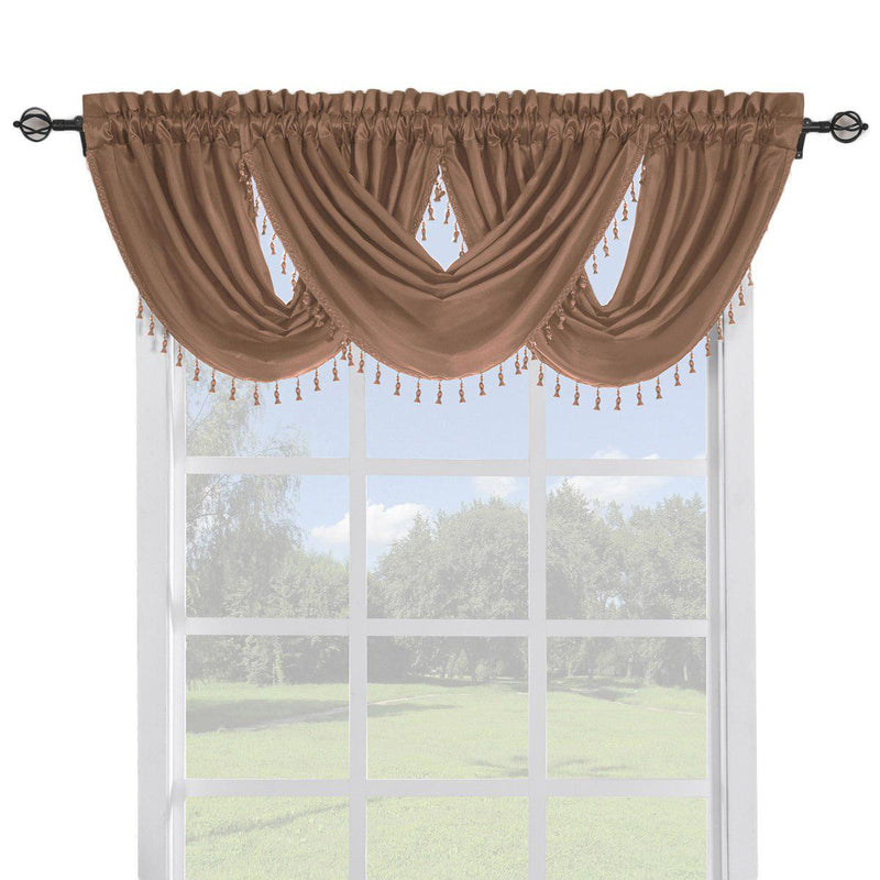 Soho Faux Silk Curtain Panels or Waterfall Valance (Single)-Royal Tradition-57 x 37" Waterfall Valance-Rust-Egyptian Linens