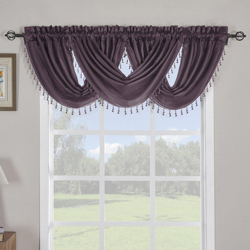 Soho Waterfall Decorative Trim Window Valance 57”wx 37”L (Single)-Royal Tradition-Purple-Egyptian Linens