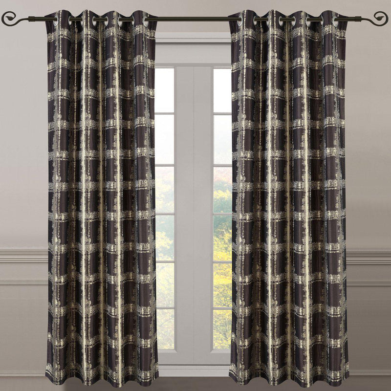 Pair (Set of 2) Top Grommet Window Curtain Panels Abstract Jacquard Studio, 104 Inches Total Width-Royal Tradition-104 x 63" Pair-Chocolate-Egyptian Linens
