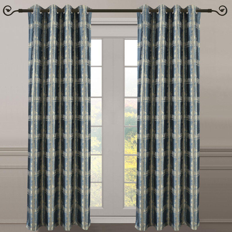 Pair (Set of 2) Top Grommet Window Curtain Panels Abstract Jacquard Studio, 104 Inches Total Width-Royal Tradition-104 x 63" Pair-Teal-Egyptian Linens