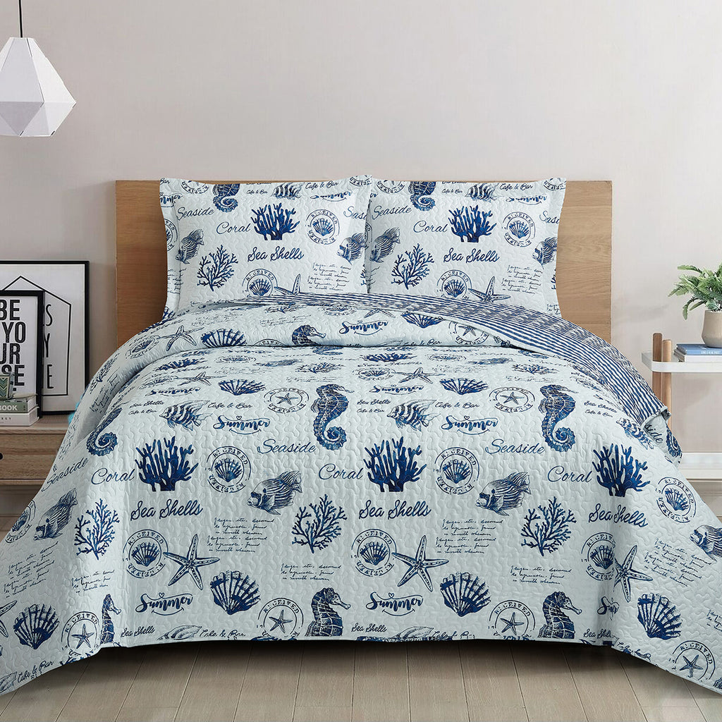 Shell Bedspread Seaside Sea Shells Quilt - Bedspread Set