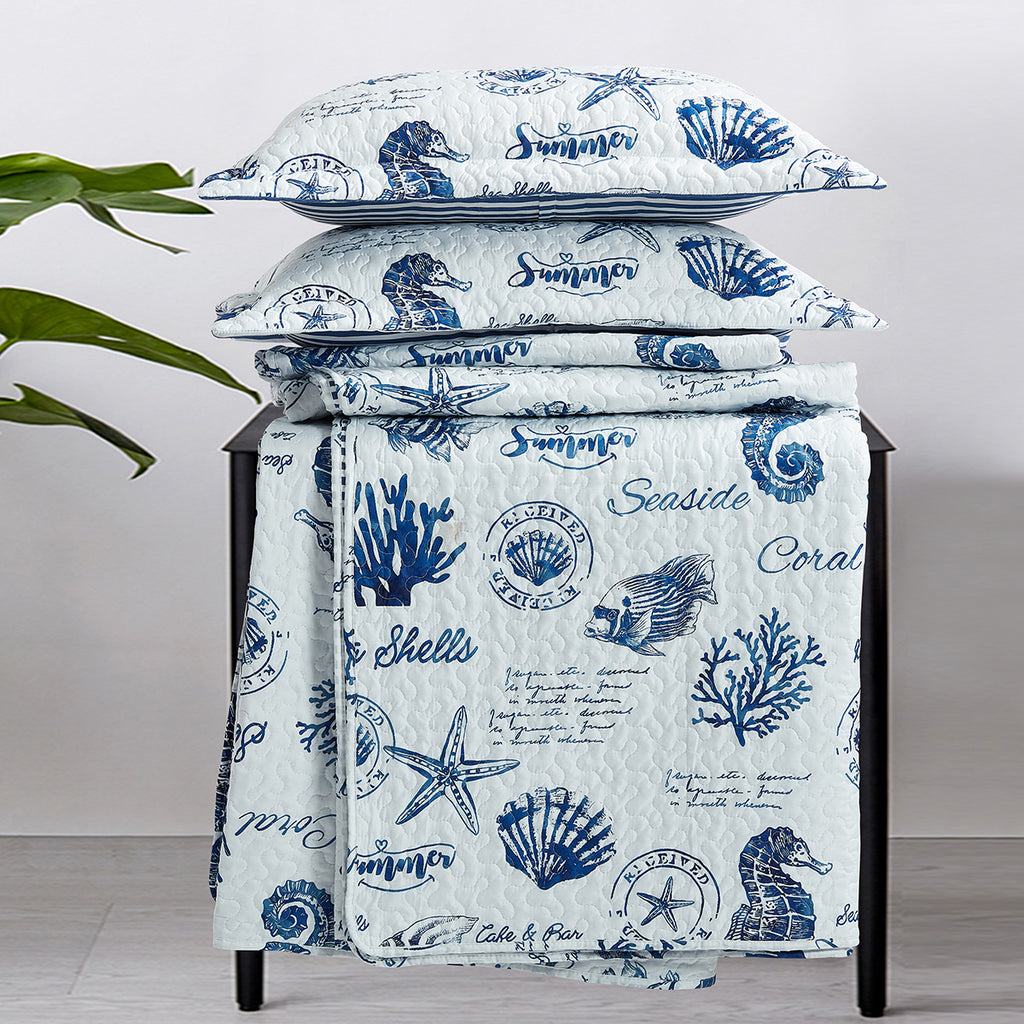 Shell Bedspread Seaside Sea Shells Quilt - Bedspread Set