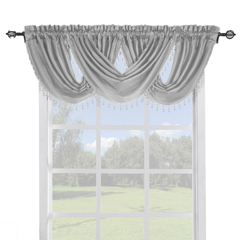 Soho Faux Silk Curtain Panels or Waterfall Valance (Single)-Royal Tradition-57 x 37" Waterfall Valance-Silver-Egyptian Linens