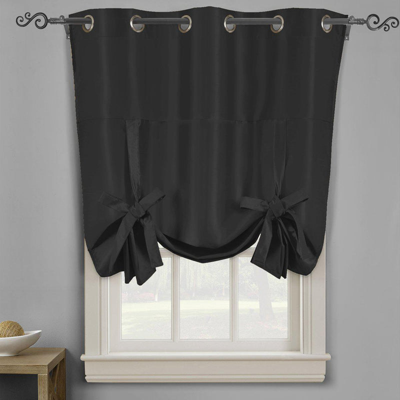 Soho Triple-Pass Thermal Insulated Blackout Curtain Top Grommet - Tie Up Shade for Small Window ( 42" W X 63" L)-Royal Tradition-Black-Egyptian Linens