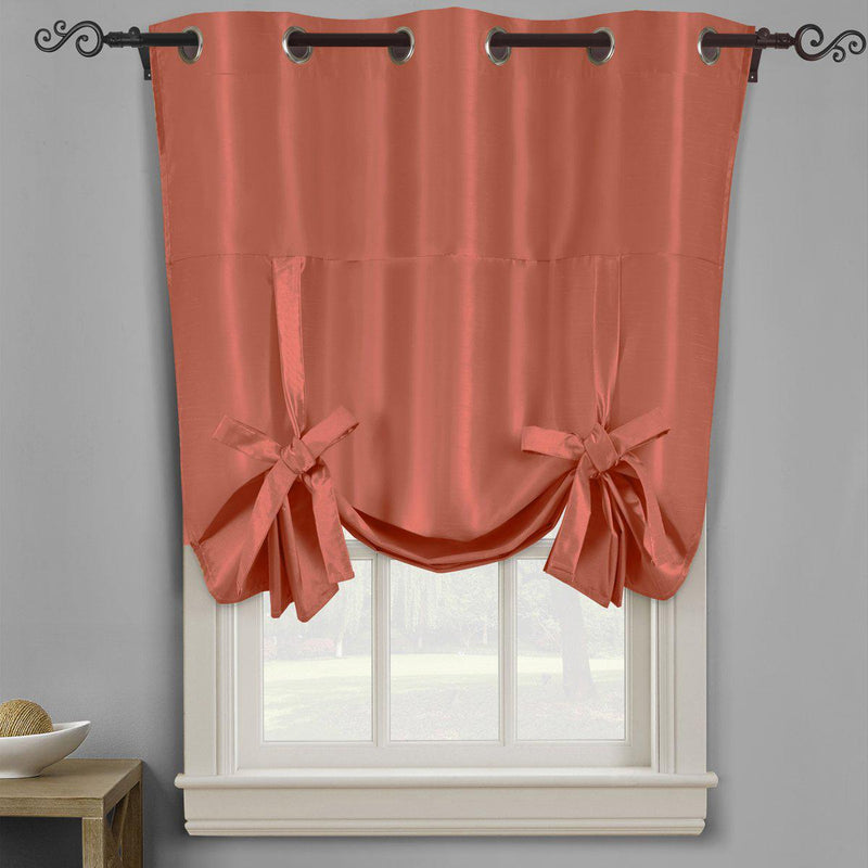 Soho Triple-Pass Thermal Insulated Blackout Curtain Top Grommet - Tie Up Shade for Small Window ( 42" W X 63" L)-Royal Tradition-Coral-Egyptian Linens