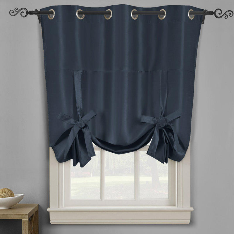 Soho Triple-Pass Thermal Insulated Blackout Curtain Top Grommet - Tie Up Shade for Small Window ( 42" W X 63" L)-Royal Tradition-Navy-Egyptian Linens