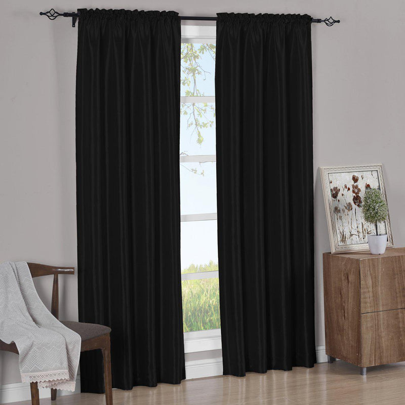 Pair Curtain Panels Soho Faux Silk (Set of 2)-Royal Tradition-63 Inch Long-Black-Egyptian Linens
