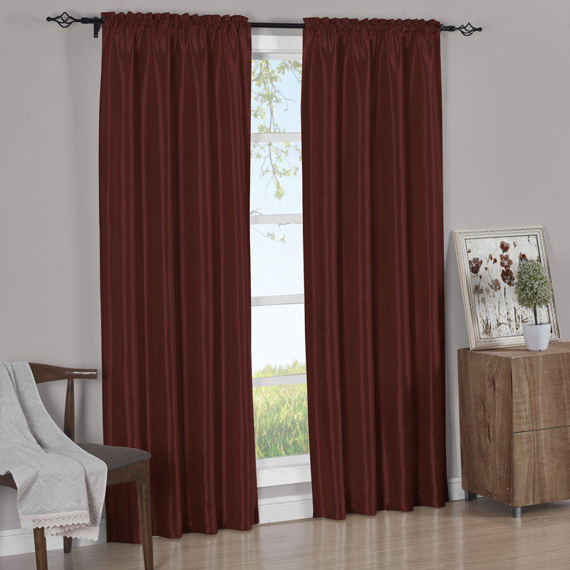 Pair Curtain Panels Soho Faux Silk (Set of 2)-Royal Tradition-63 Inch Long-Burgundy-Egyptian Linens
