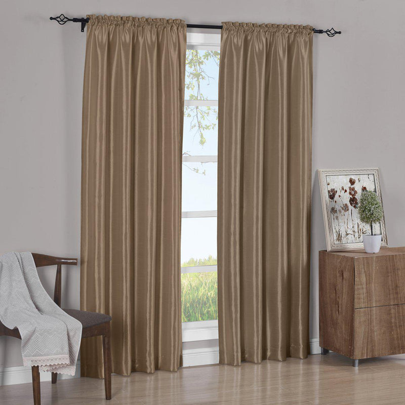 Pair Curtain Panels Soho Faux Silk (Set of 2)-Royal Tradition-63 Inch Long-Mushroom-Egyptian Linens
