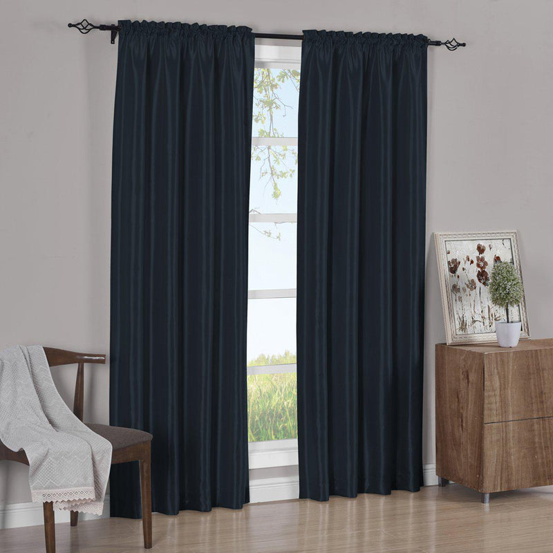 Pair Curtain Panels Soho Faux Silk (Set of 2)-Royal Tradition-63 Inch Long-Navy-Egyptian Linens