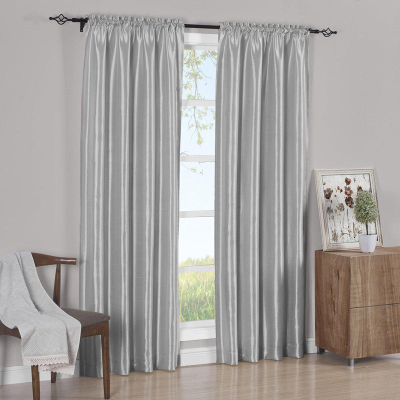 Pair Curtain Panels Soho Faux Silk (Set of 2)-Royal Tradition-63 Inch Long-Silver-Egyptian Linens
