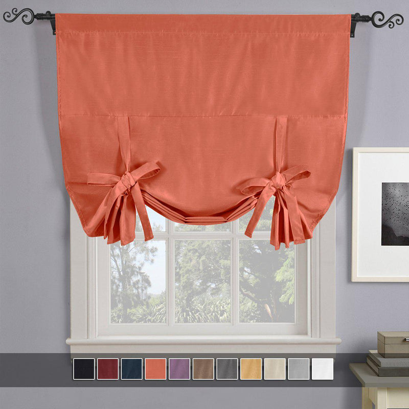 Soho Triple-Pass Thermal Insulated Blackout Curtain Rod Pocket - Tie Up Shade for Small Window ( 42" W X 63" L)-Royal Tradition-Coral-Egyptian Linens