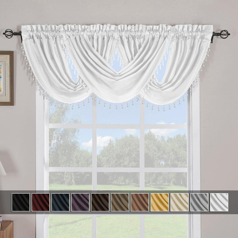 Soho Waterfall Decorative Trim Window Valance 57”wx 37”L (Single)-Royal Tradition-White-Egyptian Linens