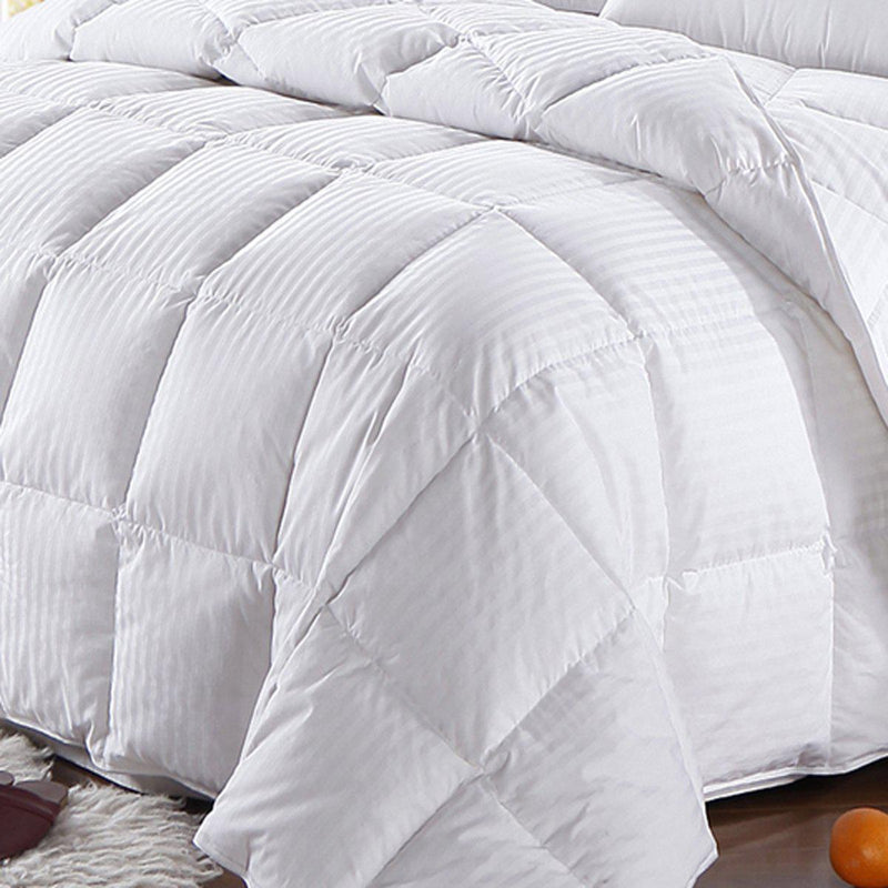 All Season Striped White Goose Down Comforter Oversize Medium Warmth-Royal Hotel Bedding-Egyptian Linens