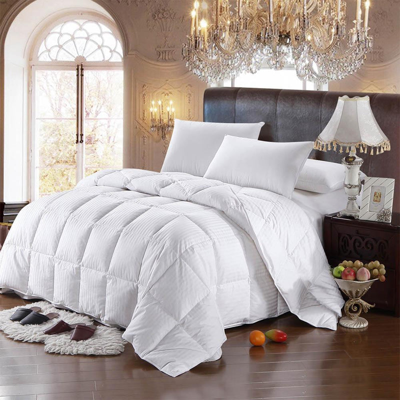 600 Fill Power Lightweight Goose Down Comforter-Royal Hotel Bedding-Damask Striped-Full/Queen-Egyptian Linens