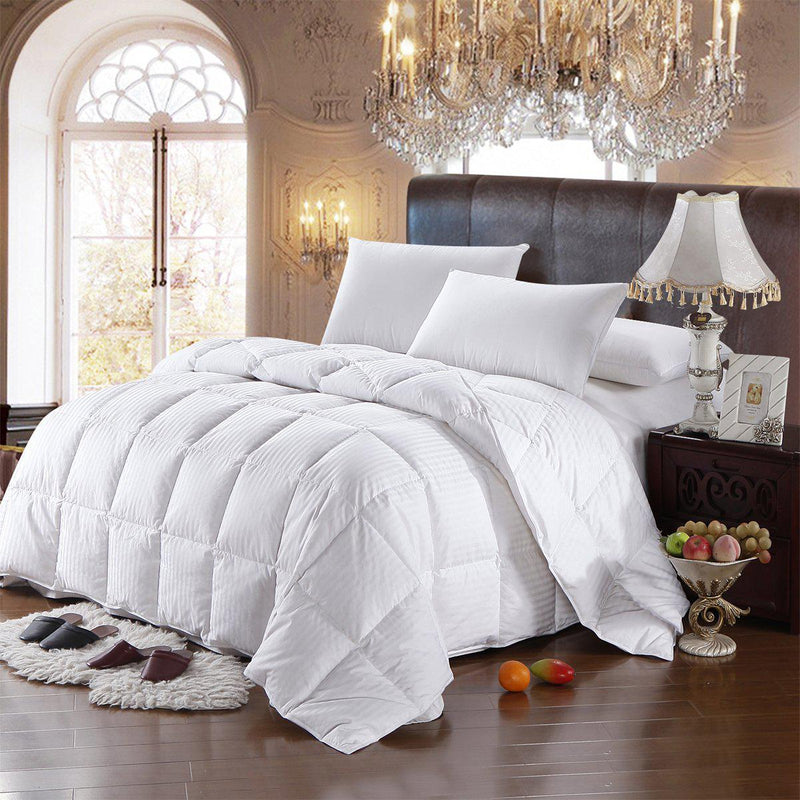 All Season Striped White Goose Down Comforter Oversize Medium Warmth-Royal Hotel Bedding-Full/Queen-Egyptian Linens