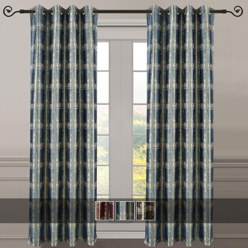 Pair (Set of 2) Top Grommet Window Curtain Panels Abstract Jacquard Studio, 104 Inches Total Width-Royal Tradition-Egyptian Linens