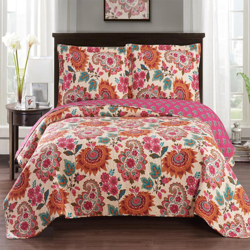 Tamiya Floral Pattern lightweight Oversized Quilted Coverlet Set-Royal Tradition-Twin/Twin XL-Egyptian Linens