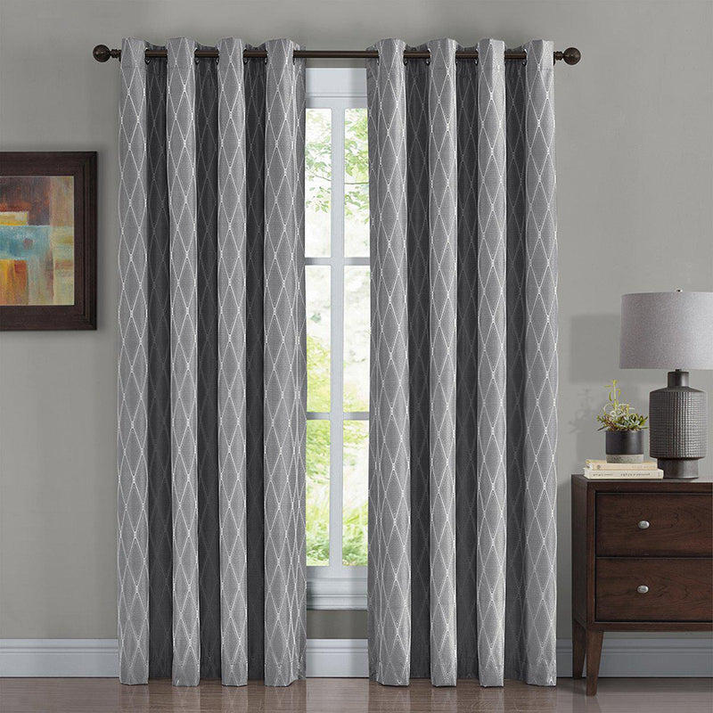 100% Blackout Curtain Jacquard Thermal Insulated Victoria Panels ( Set Of 2)-Royal Tradition-54 x 63" Pair-Gray-Egyptian Linens