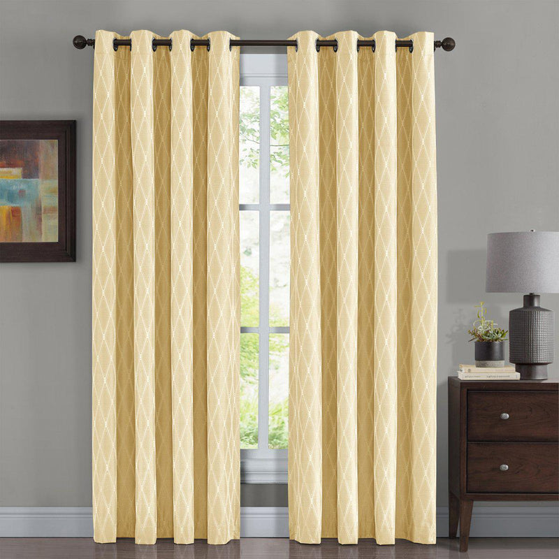 100% Blackout Curtain Jacquard Thermal Insulated Victoria Panels ( Set Of 2)-Royal Tradition-54 x 63" Pair-Light Yellow-Egyptian Linens