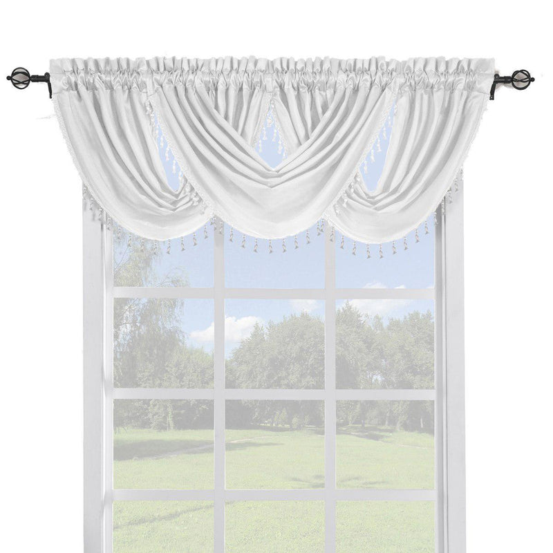 Soho Faux Silk Curtain Panels or Waterfall Valance (Single)-Royal Tradition-57 x 37" Waterfall Valance-White-Egyptian Linens