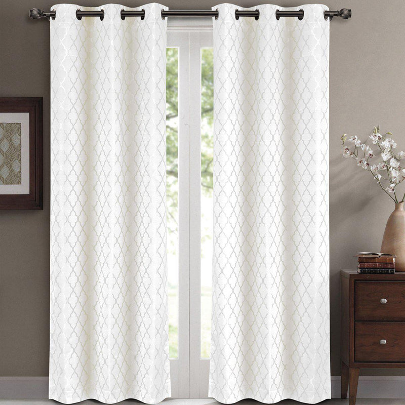 Willow Geometric Jacquard Thermal-Insulated Blackout Curtain Panels (Set of 2)-Royal Tradition-84 x 63" Pair-White-Egyptian Linens
